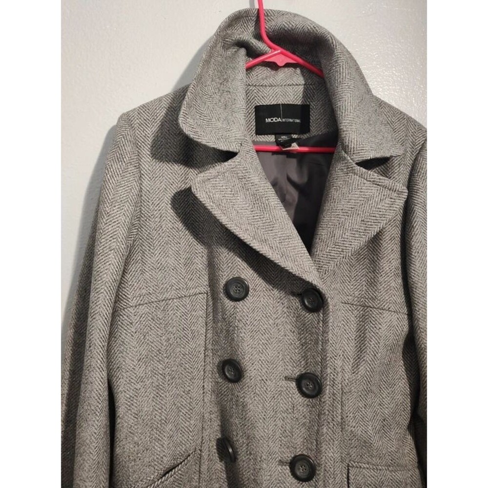 Moda international women's double breasted grey gray peacoat coat autumn fall L